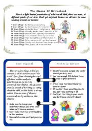 English Worksheet: Mothers Day Fun reading! Stages of Motherhood, Motherly Advice, My Mother Taught me