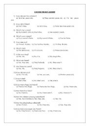 English worksheet: choose the best answer quiz