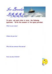 English Worksheet: Ice breaker