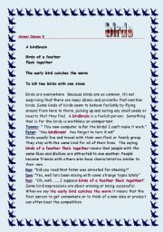 English Worksheet: ANIMAL IDIOMS PART 3              BIRDS