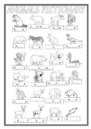 English Worksheet: Animal Pictionary with Gaps to Complete