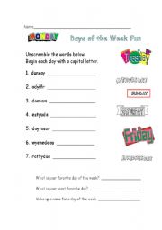 English worksheet: DAYS OF THE WEEK