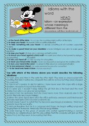 English Worksheet: Idioms with the word Head