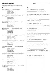 English Worksheet: Binomials quiz