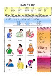 English Worksheet: BODY + ILLNESS QUIZZES (5 exercises + 9 flashcards, 40 words)