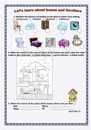English Worksheet: house and furniture
