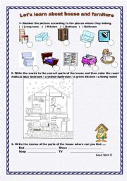 English worksheet: house and furniture