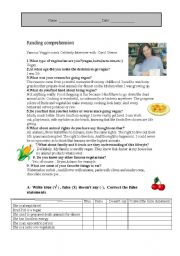 Reading Comprehension (Food) - 2 PAGES -