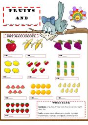 English Worksheet: FRUITS & NUMBERS