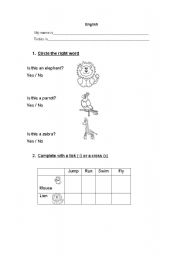 English worksheet: Animals