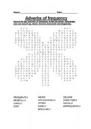 Adverbs of frequency Wordsearch 