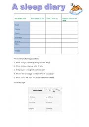 English worksheet: a sleep diary
