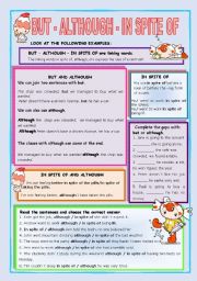 English Worksheet: BUT - ALTHOUGH - IN SPITE OF