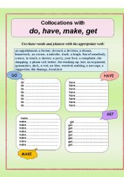 English Worksheet: Collocations with DO, HAVE, MAKE, GET