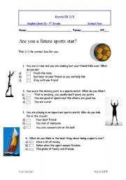 English Worksheet: are you a future sports star??