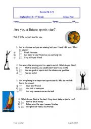 English worksheet: are you a future sports star??