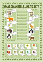 English Worksheet: What Do Animals Like to Eat?