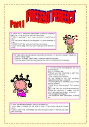 English Worksheet: PRESENT PERFECT - including explanations and exercises (4 pages) - Part I and II