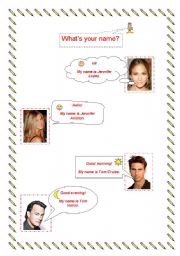 English Worksheet: introduce yourself - subject pronouns and possessive adjective (1/2)