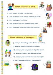 English Worksheet: SPEAKING : were you allowed to...?   were you made to...?