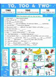 English Worksheet: To, Too & Two