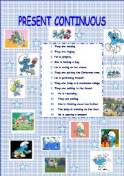 English Worksheet: Present continuous with the smurfs