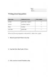 English worksheet: Writing about Inequalities