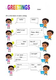 English Worksheet: GREETINGS