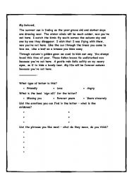 English Worksheet: Moody Blues Forever Autumn - Reading Writing and Gapfill