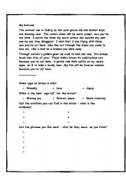 English worksheet: Moody Blues Forever Autumn - Reading Writing and Gapfill