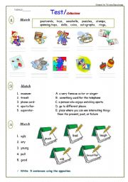 English Worksheet: Test / Collections / 5 pages  + Reading Comprehension Task