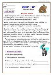 English Worksheet: Test: Animals in Danger/ 5 pages/ +Reading Comprehension and Writing