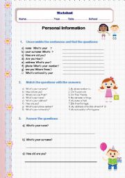 English Worksheet: Personal information / iintroductions worksheet