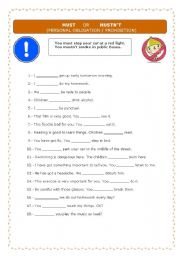 English Worksheet: personal obligation / prohibition