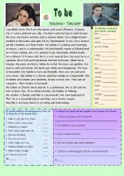 English Worksheet: To be - reading / writing (Twilight)