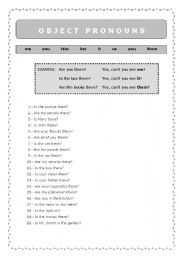 English worksheet: Object Pronouns