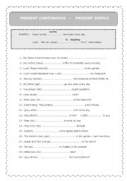 English Worksheet: Present Continuous/Present Simple