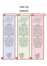English Worksheet: Bookmarker - Mothers Day