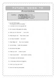 English Worksheet: Going to (future personal intentions)