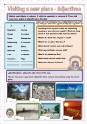 English Worksheet: Visiting a new place _ Adjectives (2 pages)