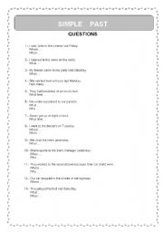 English worksheet: Pst Simple (Questions)