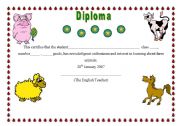 English Worksheet: Diploma on Farm Animals