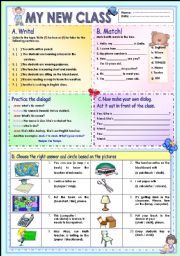 English Worksheet: My new class (Things at the classroom)