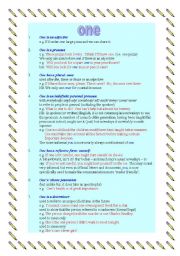English Worksheet: The uses of one