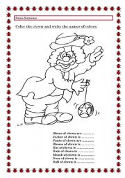 English Worksheet: Colour the Clown Picture