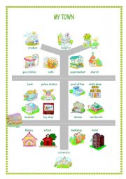 English Worksheet: A MAP OF MY TOWN + exercises