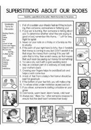 English Worksheet: Superstitions About Our Bodies Blackline Copymaster