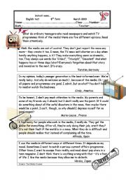 English Worksheet: A TEST ABOUT THE MASS MEDIA