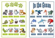 English Worksheet: Animal pictionary booklet - Pets & In the ocean - 3/4