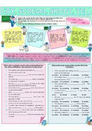 English Worksheet: COLLOCATION 12 - CRY, SCREAM, SHOUT, YELL